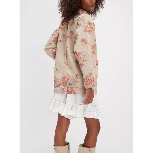 Free People Floral Jean Jacket - Cream and Pink - Picture 2 of 14
